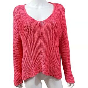 Wooden Ships Sweater Womens S/M Coral Cotton Acrylic Open Knit Lightweight